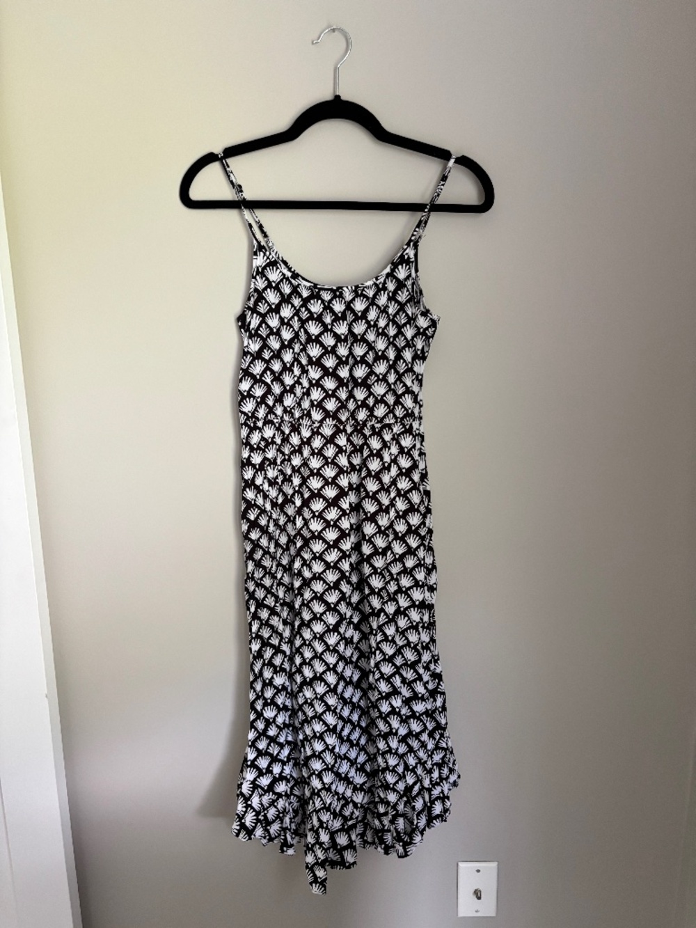 J.Crew Black & White Printed Midi Dress | Cami Straps | Ruffle Hem | 00